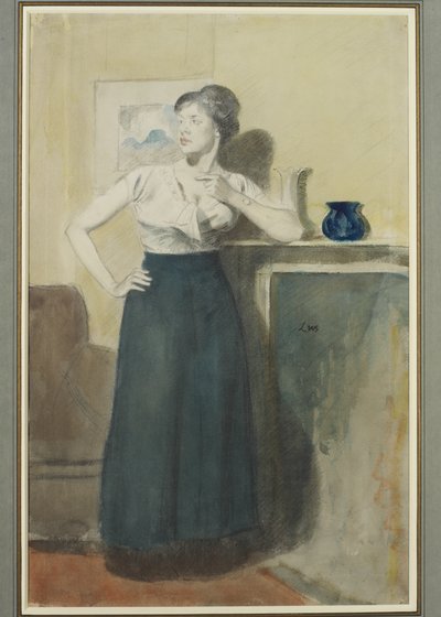 Lyndra的肖像，艺术家的妻子（用铅笔和墨水笔） 作者 德文特·李斯